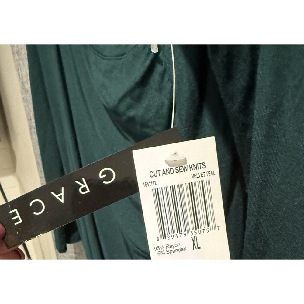 Grace Elements Top Women XL Green Ruched V-Neck 3/4 Sleeve Crossover Fitted NWT - Picture 3 of 8